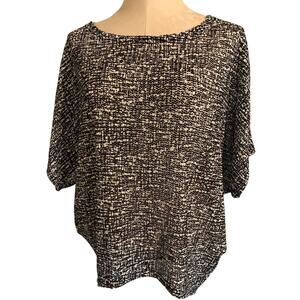 Small Medium Mizumi Woven Short Sleeve Shirt Women's Black White Stretch